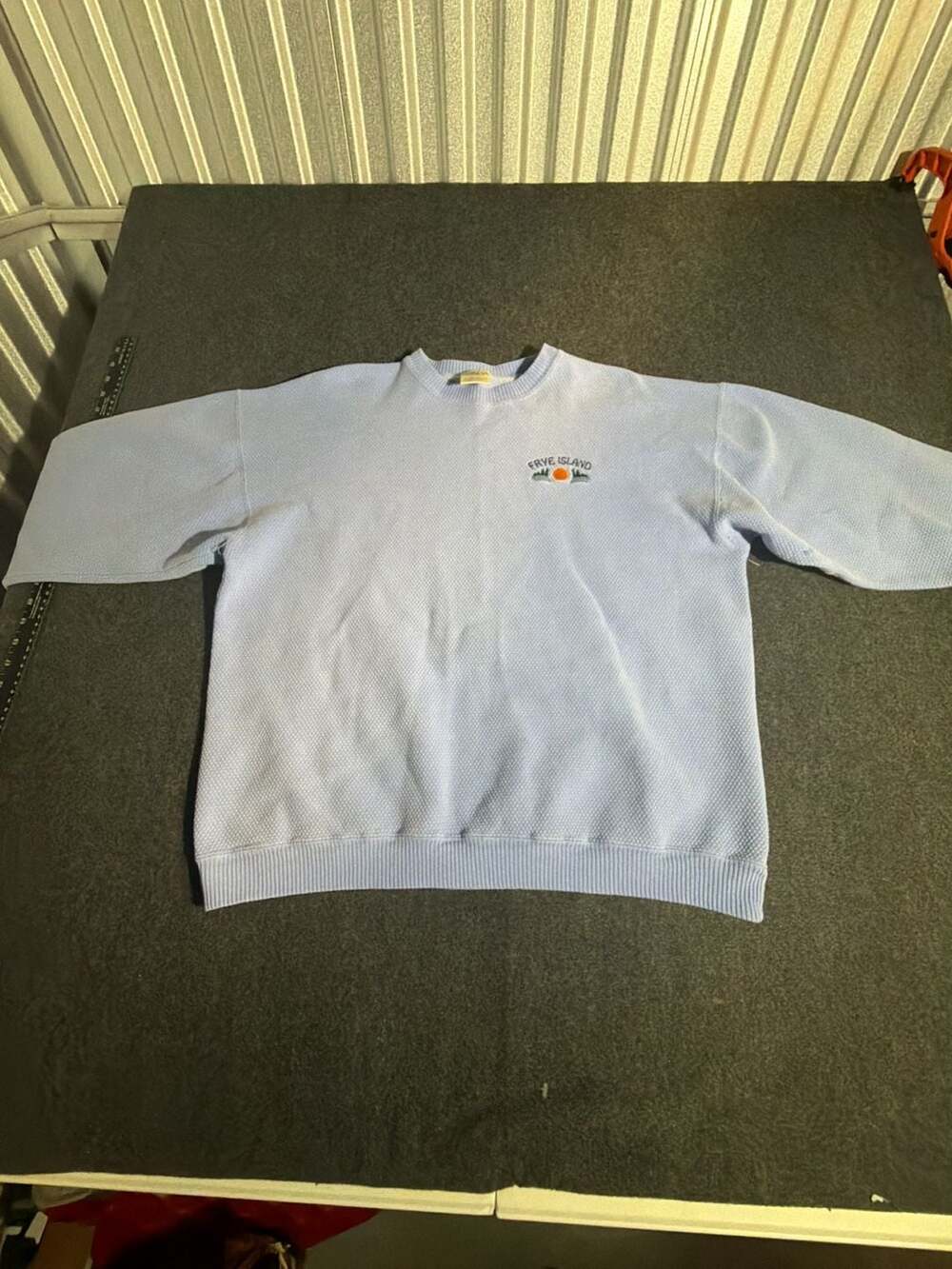 Vintage Oneita ColorWear Frye Island Embroidered Thermal Waffle Knit Crewneck Sw